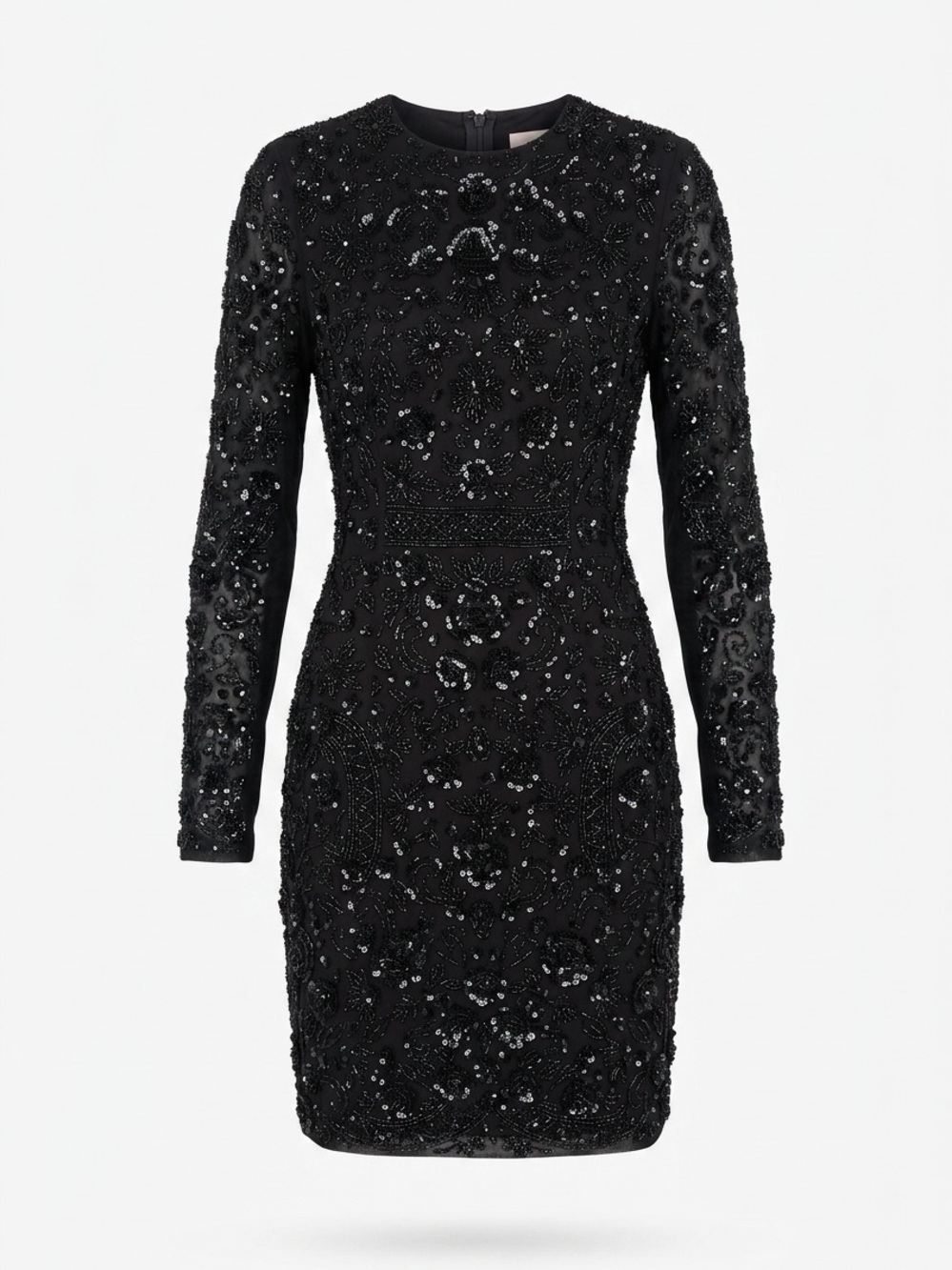 Needle & Thread Black Beaded Long-Sleeve Mini Dress